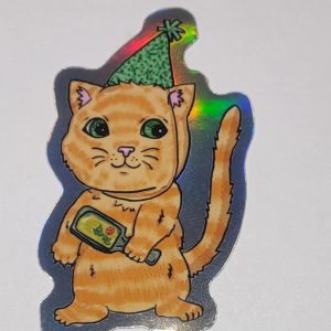 Holo-Sticker „Rote Katze mit Raclette-Pfännchen"