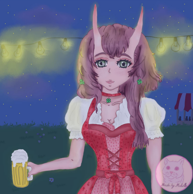 Anime Frau auf Oktoberfest (Nacht)