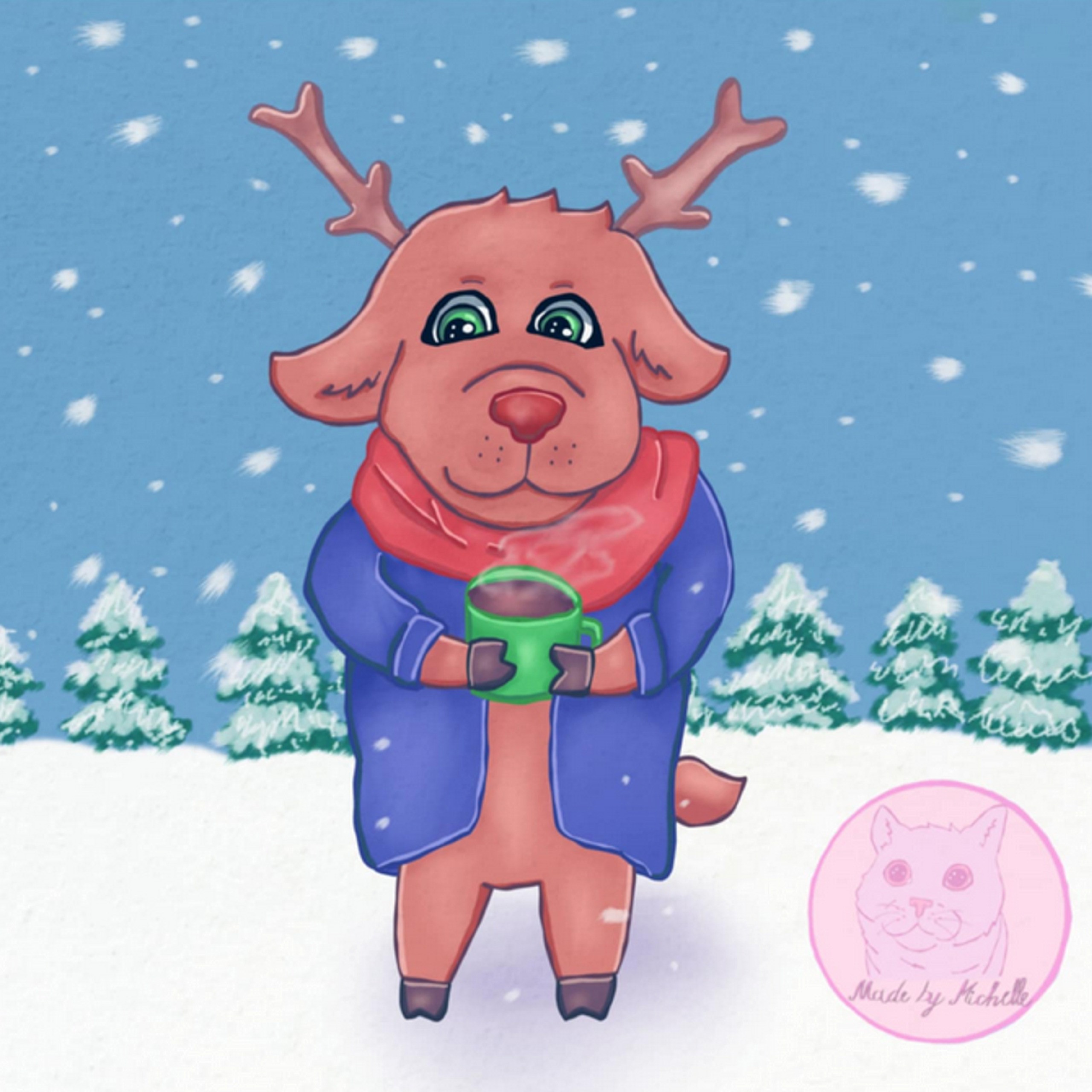 Rentier trinkt Kakao