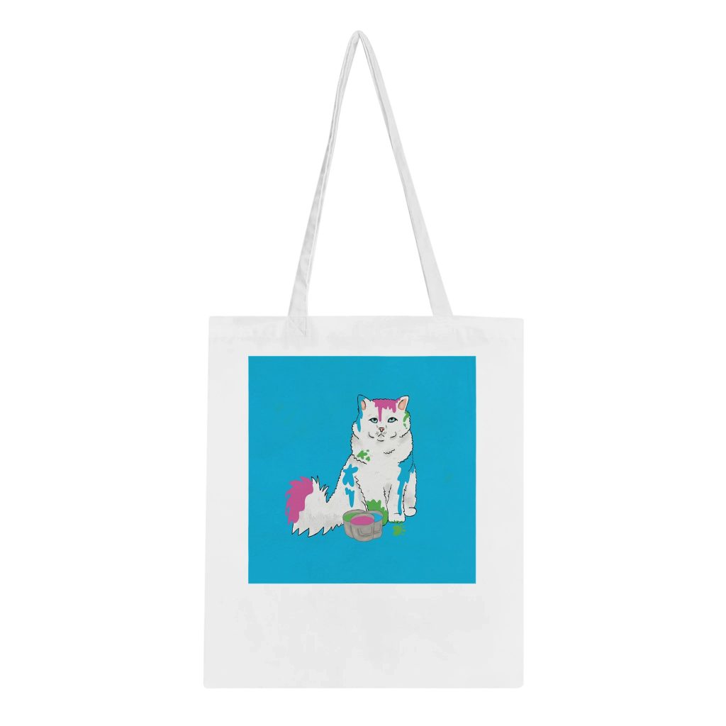 Klassische Tote Bag White (Weiße Katze mit Farbeimer 2)