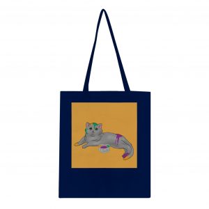 Klassische Tote Bag Navy (graue Katze mit Farbeimer)