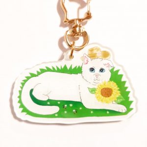 Schlüsselanhänger Acryl : Weiße Country Katze