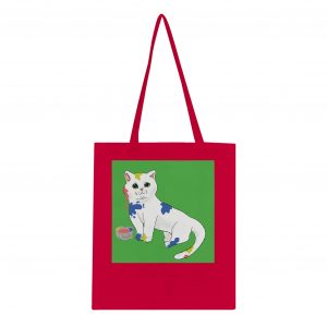 Klassische Tote Bag Red (Weiße Katze mit Farbeimer)