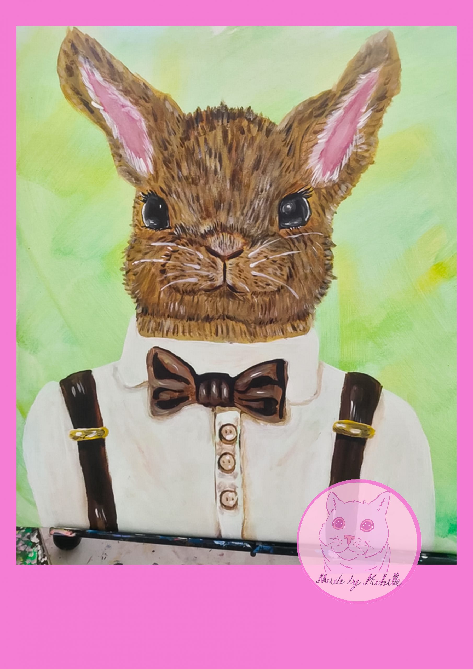 Kaninchen im Hemd mit Fliege