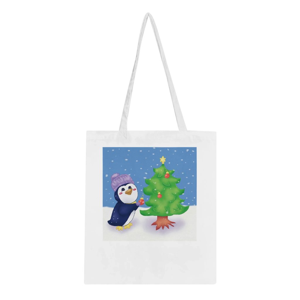Klassische Tote Bag White Weihnachtliche Illustration – Pinguin