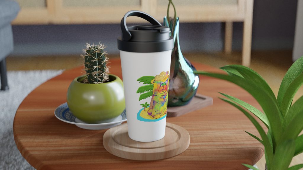 Weißer 440ml-Edelstahl-Sommerbärchen-Reisebecher