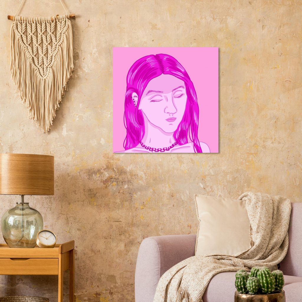 Fine Art Poster Frau mit geschlossenen Augen rosa 50×50 cm