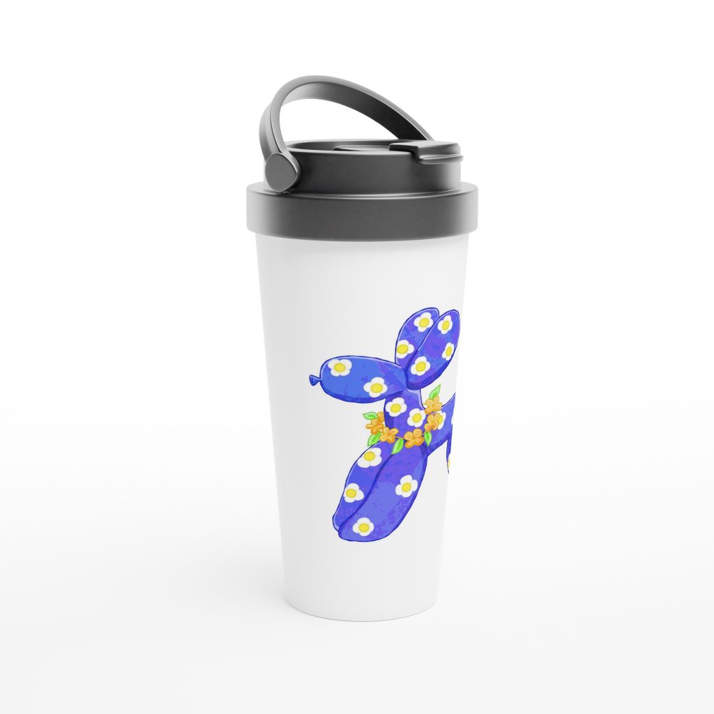 Weißer 440ml-Edelstahl-Blauer Hund-Reisebecher