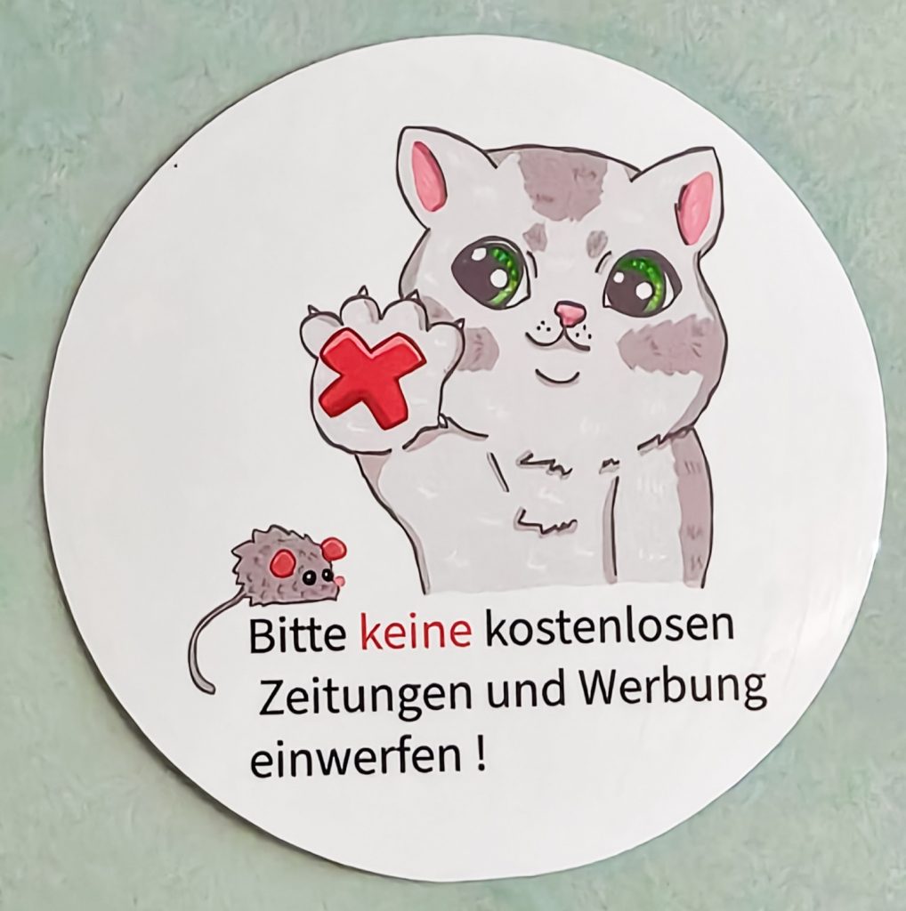 Briefkasten Sticker - "bitte keine kostenlosen Zeitungen und Werbung einwerfen !"
