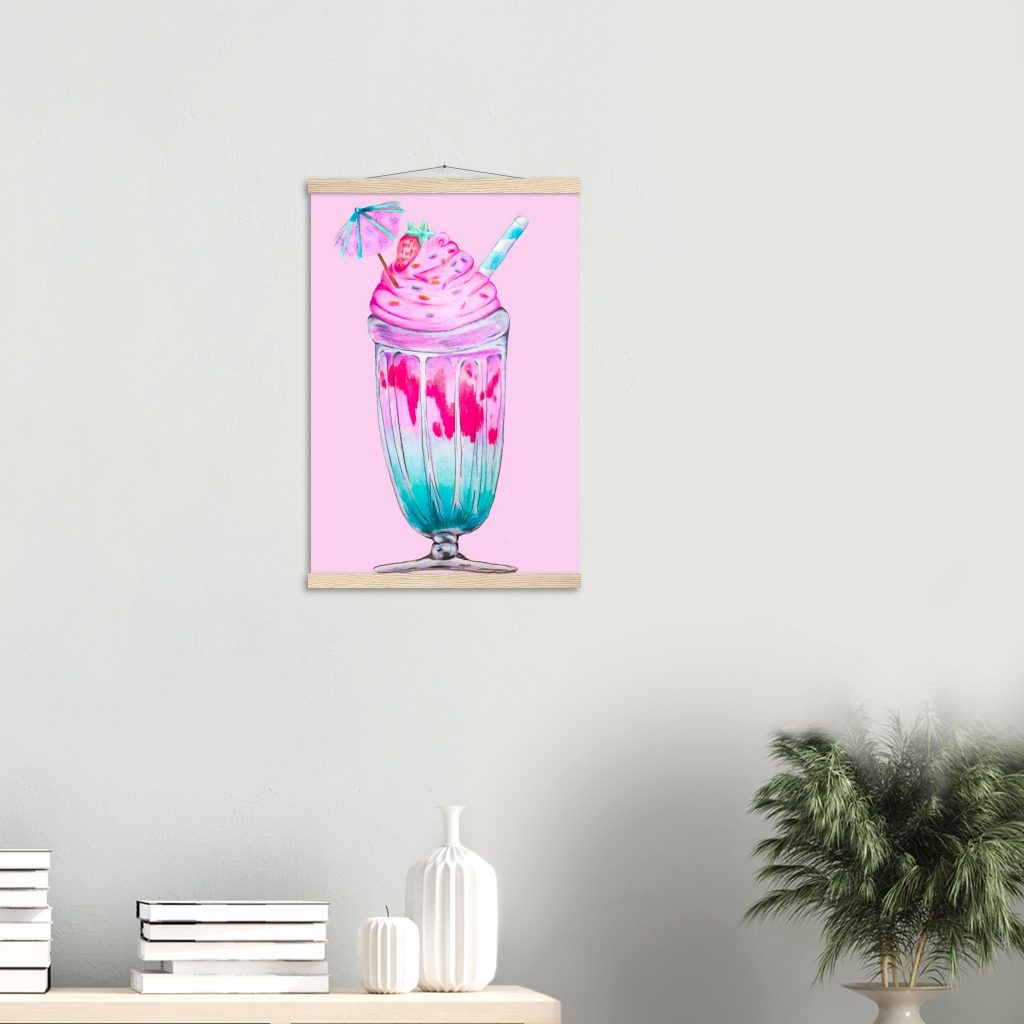 Premium Semi-Glossy Paper Poster "Eisbecher rosa" with Hanger 40x60 cm